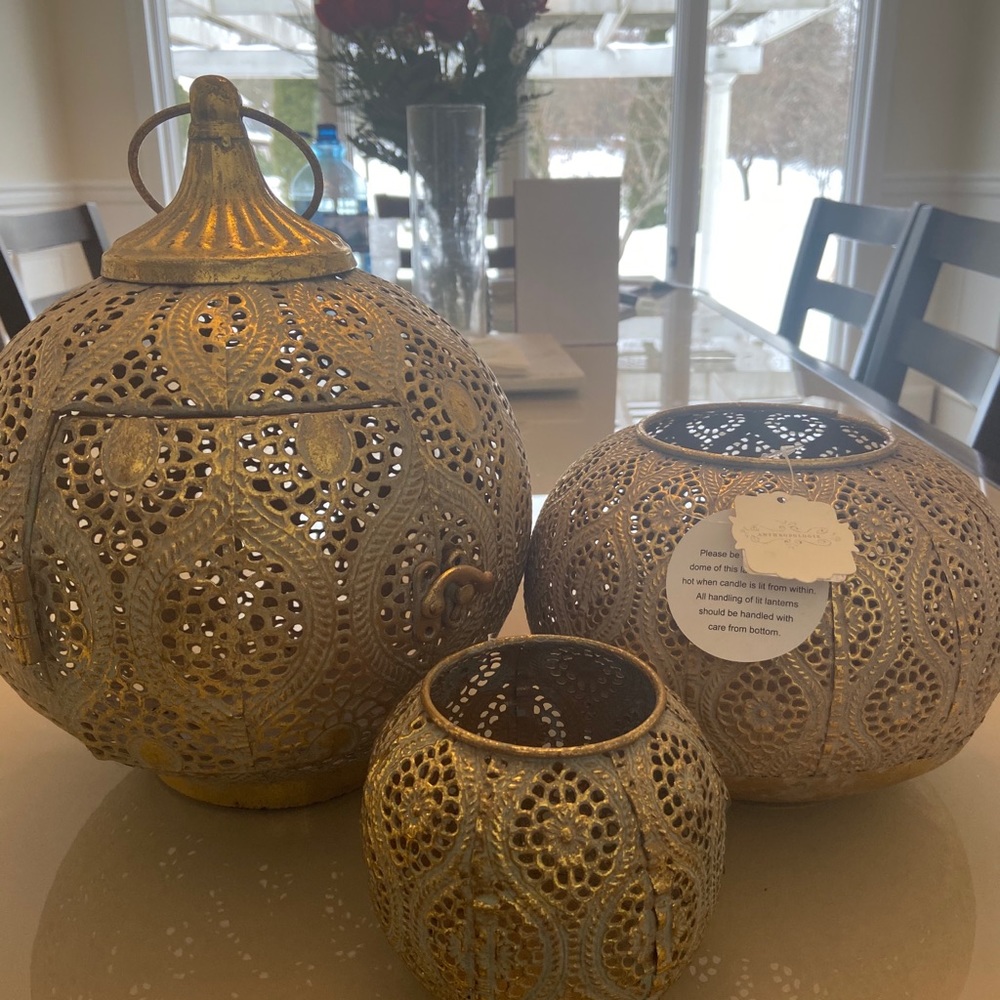 These are “SOLD* Beautiful SET of 3 Anthro Moroccan Lanterns